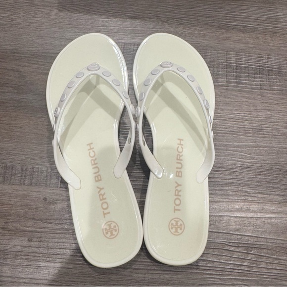 Tory Burch Studded Logo Jelly New Ivory Thong Flip Flop Sandals - Picture 2 of 8